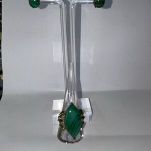 925 sterling silver STS malachite statement ring + stud earrings Sz 9 w/emeralds